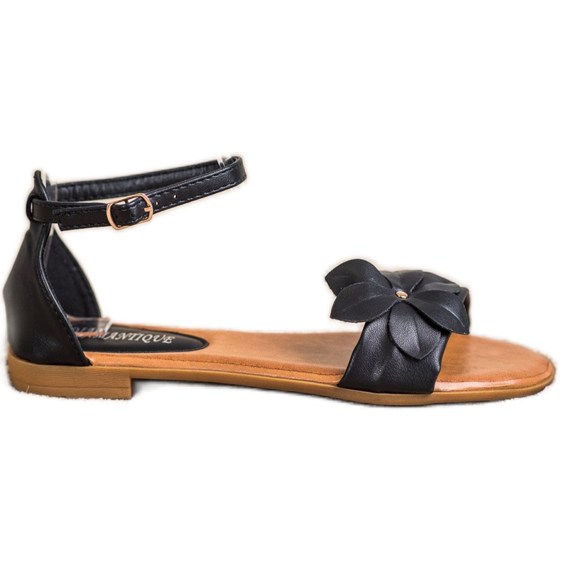 Diamantique Černé sandály s květinou černá