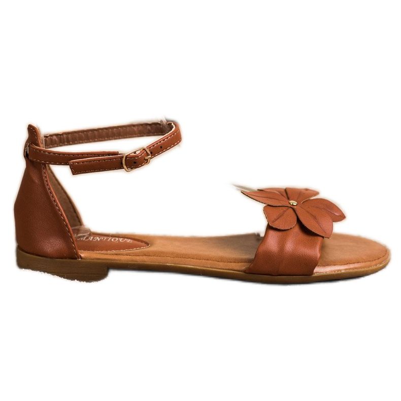Diamantique Hnědé sandály s květinou hnědý