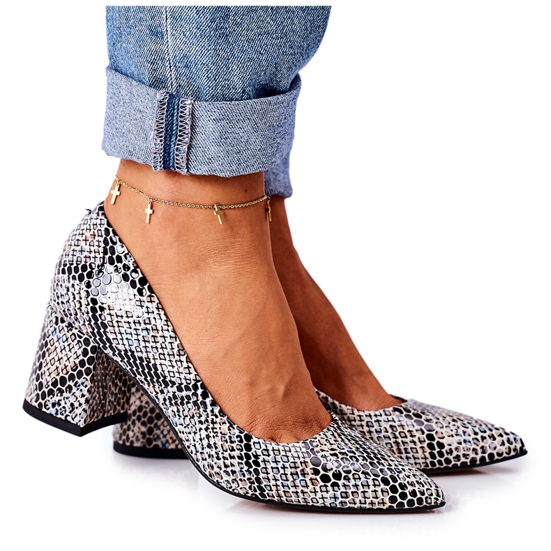 Lewski Shoes Kožené lodičky se zvířecím vzorem boty Lewski 2801 černo-modrá černá modrý