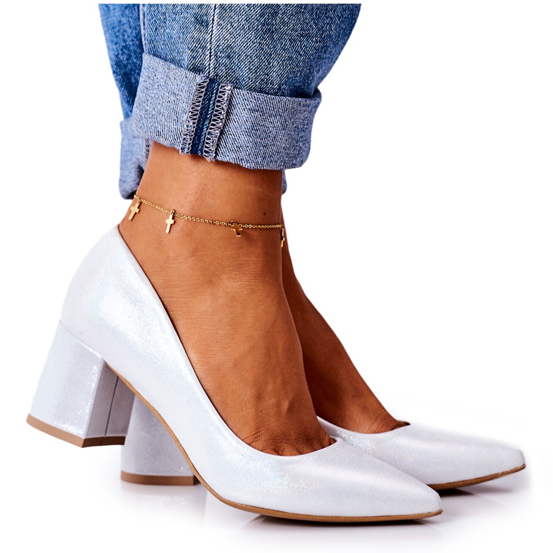 Lewski Shoes Saténové lodičky se zvířecím vzorem boty Lewski 2801 Silver stříbrný