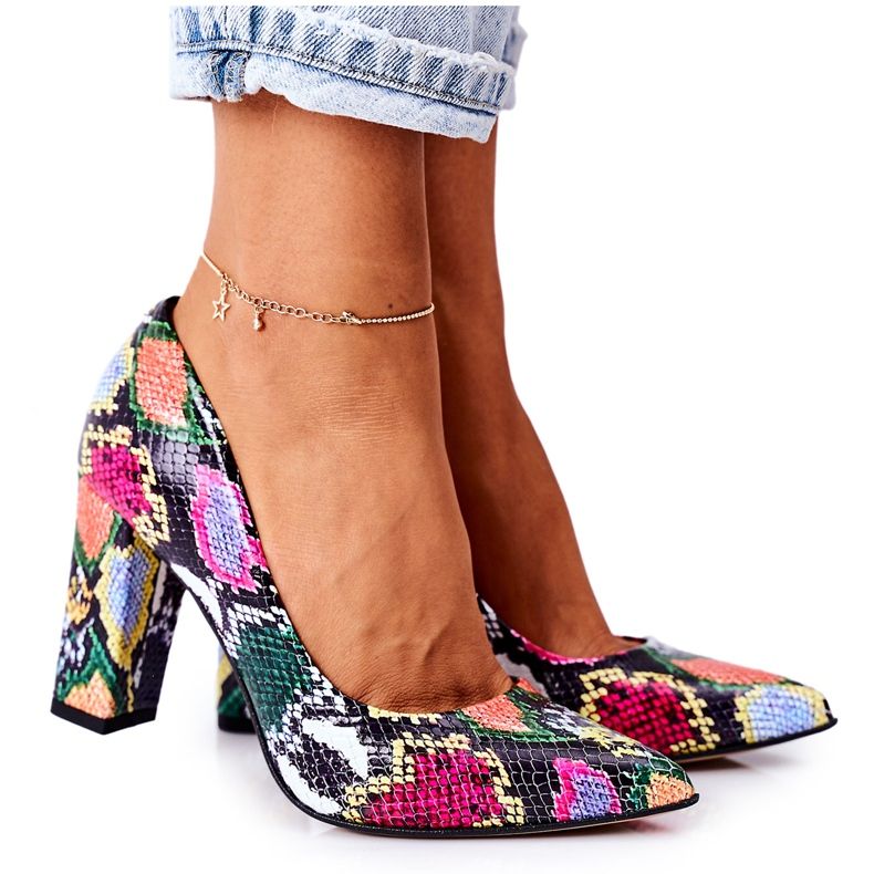 Lewski Shoes Kožené lodičky se vzorem hadí kůže, boty Lewski 2453, barevné vícebarevný