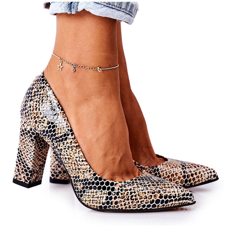 Lewski Shoes Kožené lodičky se zvířecím vzorem boty Lewski 2453 černo-béžové béžový černá