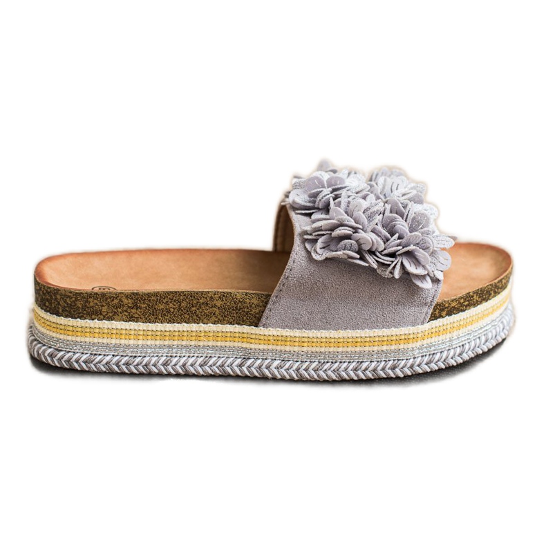 SHELOVET Pantofle Na Platformě S Ornamentem šedá