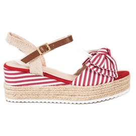 Sweet Shoes Espadrilové sandály s pruhy červený