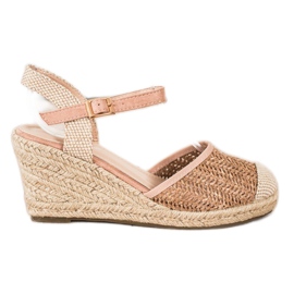 Sweet Shoes Prolamované espadrilky na klínku béžový hnědý růžový Sweet Shoes Prolamované espadrilky na klínku béžový hnědý růžový
