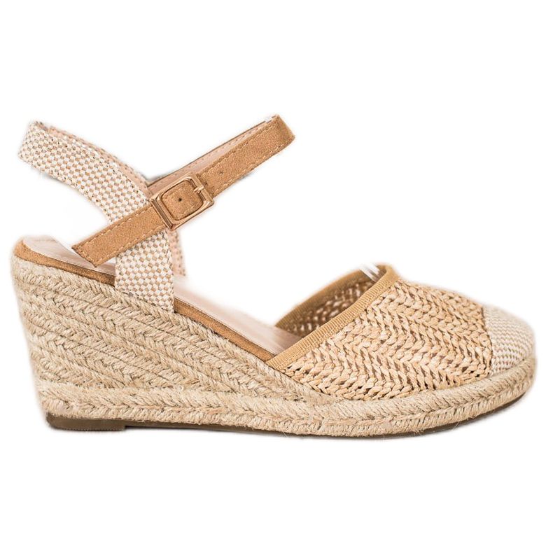 Sweet Shoes Prolamované espadrilky na klínku béžový hnědý