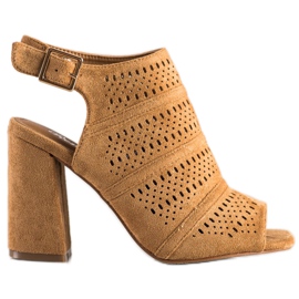 Renda Prolamované sandály na sloupku hnědý Renda Prolamované sandály na sloupku hnědý