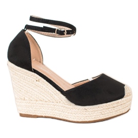 Queentina Stylové espadrilky na vysokém klínu černý