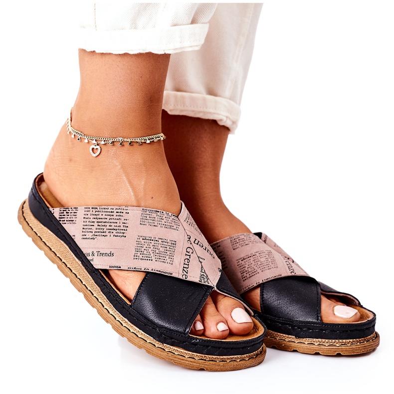 Maciejka 04986-01 černohnědé profilované kožené pantofle hnědý černá