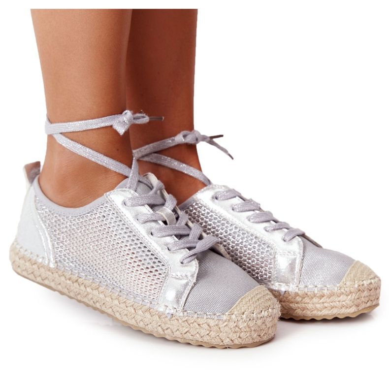 S.Barski Prošívané prolamované espadrilky S. Barski L17704 Silver stříbrný