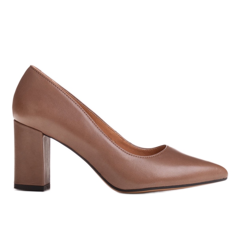 Marco Shoes Hnědé kožené lodičky se zavinutou patou béžový