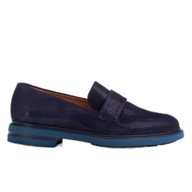 Marco Shoes Tmavě modré mokasíny s velurovým zdobením námořnická modř