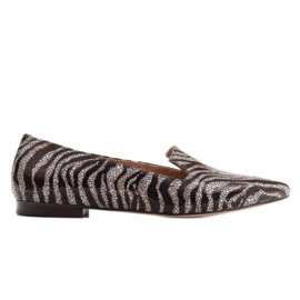 Marco Shoes Kožené lordsy baleríny - vzor panter černý