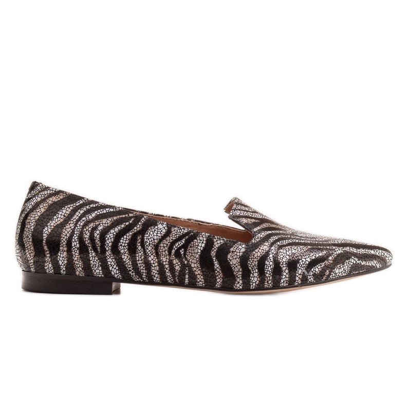 Marco Shoes Kožené lordsy baleríny - vzor panter černá