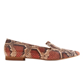 Marco Shoes Kožené lordsy baleríny - vzor hadí kůže červený