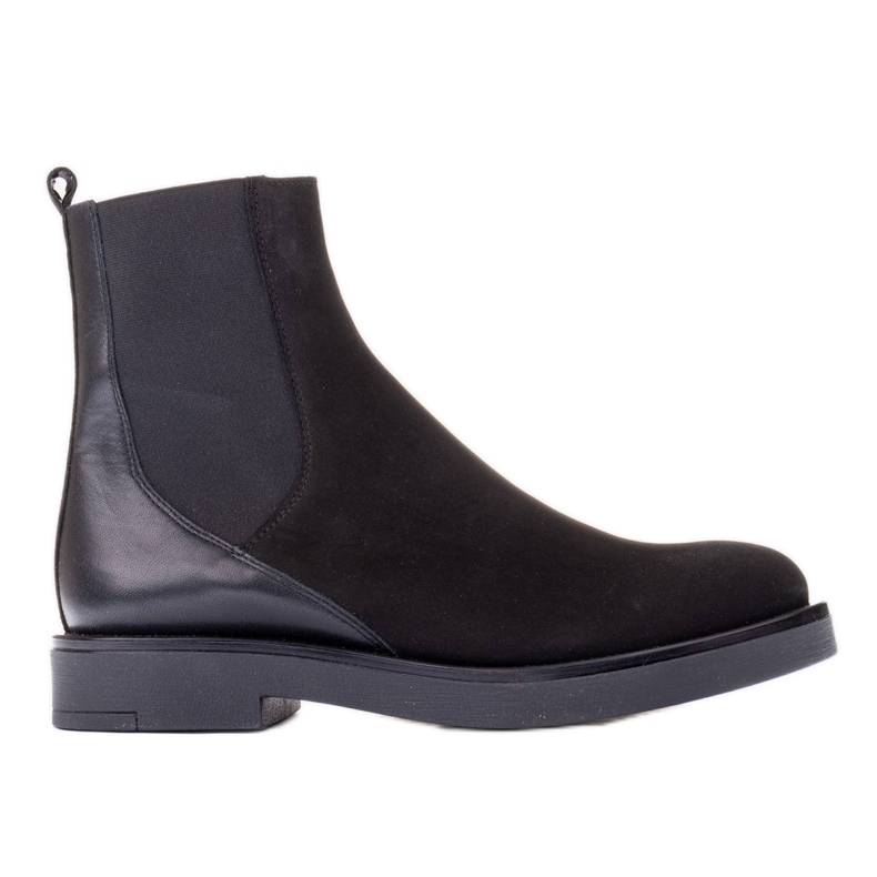 Marco Shoes Ploché kožené kotníkové boty s izolací se širokou gumou v horní části černá