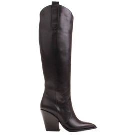 Marco Shoes Dámské vysoké boty, kovbojské boty z pravé kůže černý