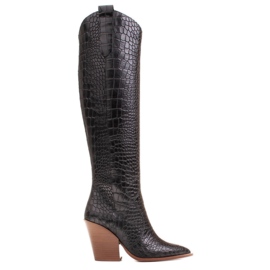 Marco Shoes Dámské vysoké kovbojské boty, krokodýlí vzor černý