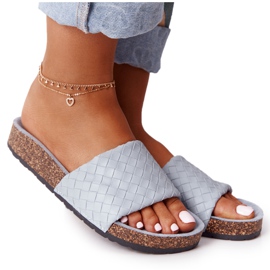 MSMG Modré kožené pantofle Catalina na korkové podrážce modrý MSMG Modré kožené pantofle Catalina na korkové podrážce modrý