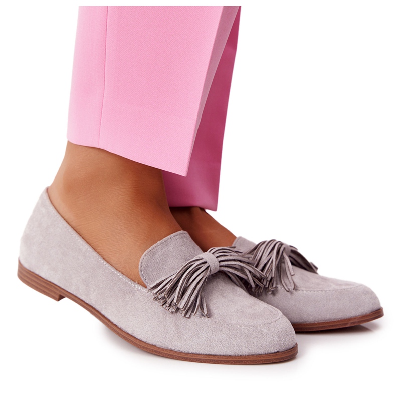EVE Šedé semišové mokasíny s třásněmi Alicante 21PB35-3530 šedá