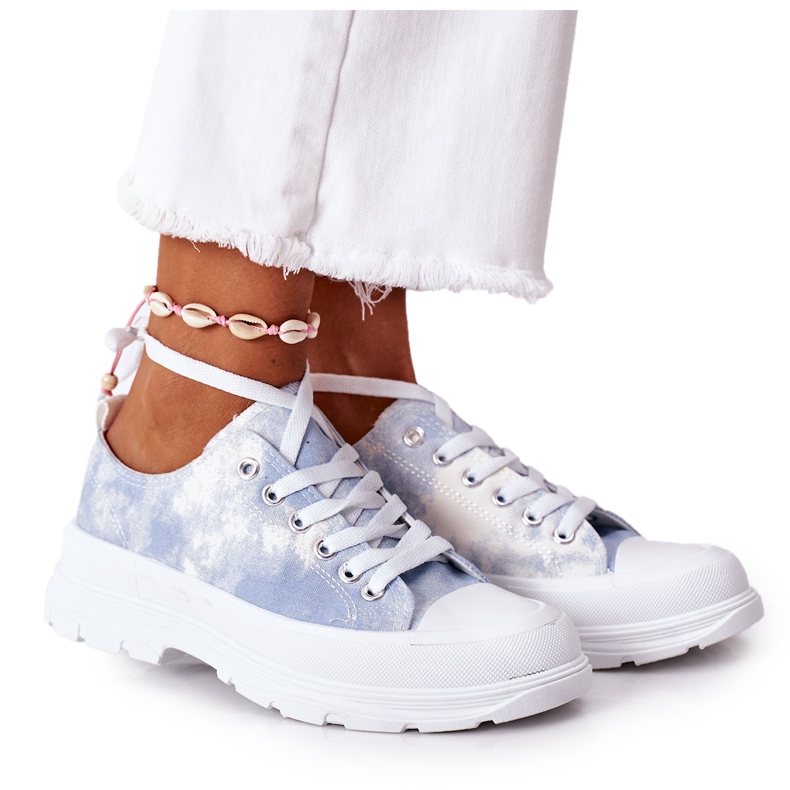 FJ1 Modré tenisky na platformě s efektem Tie-Dye na cestování bílý modrý