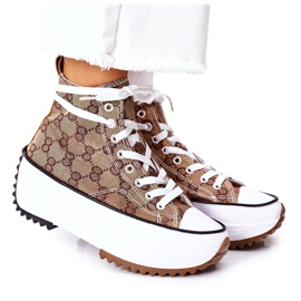 FJ1 Logované tenisky na platformě Electric Love Brown bílý hnědý