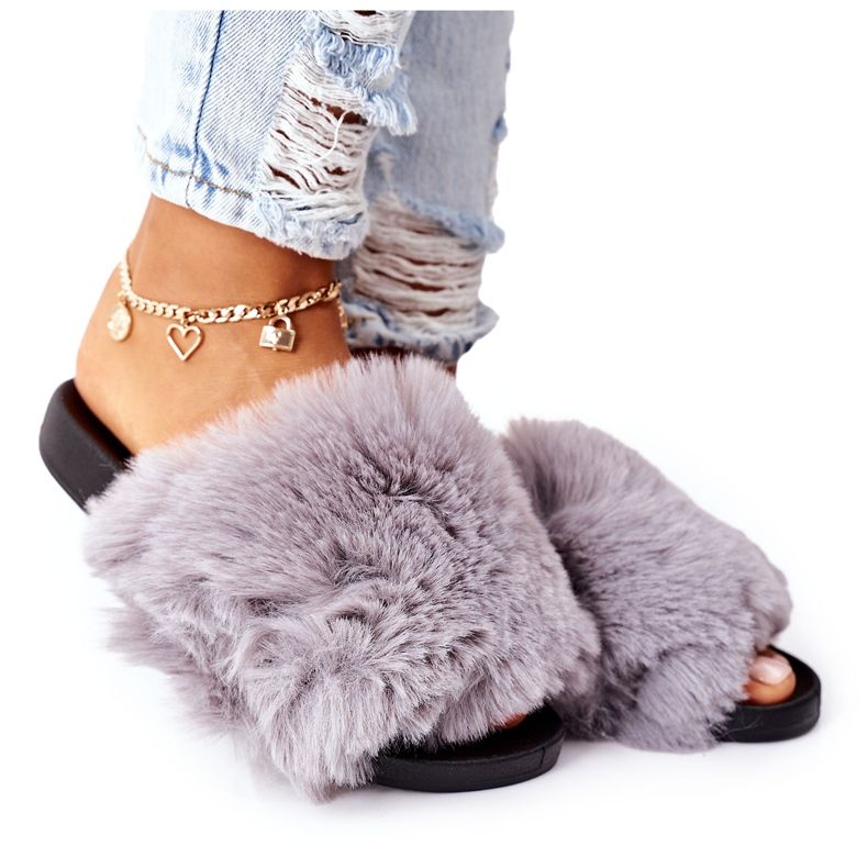 FJ1 Gumové pantofle s kožešinově šedou měkkou šedá