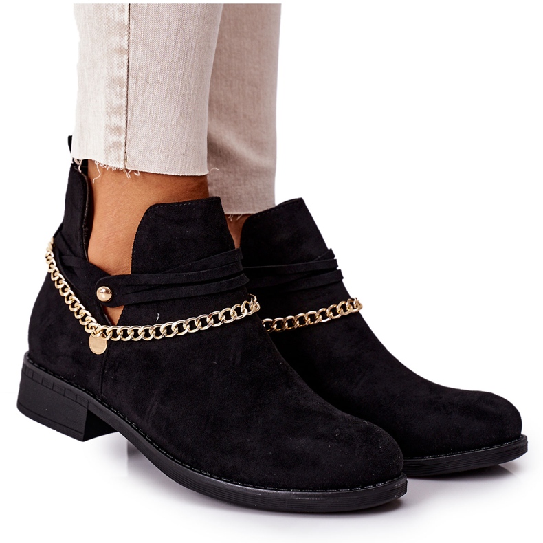 PS1 Černé semišové boty Elvira s řetízkem černá