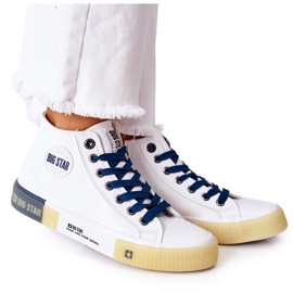 Kožené vysoké tenisky Big Star II274137 White bílý námořnická modř