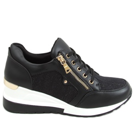Černé klínové tenisky Y9521 Black Gold černý zlatý