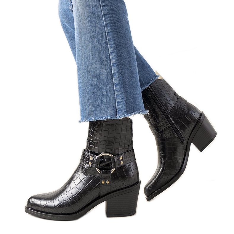 Černé kovbojské boty ve vzoru krokodýlí kůže Haley černá