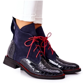 Alberto Violli Kožené boty Alligator vzor Navy Blue Bruselle červený námořnická modř