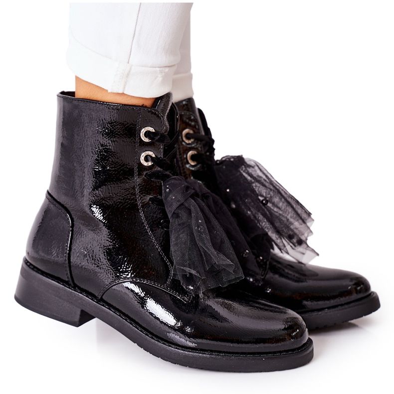 S.Barski Klasické dámské černé teplé lakované boty La Grotta černá