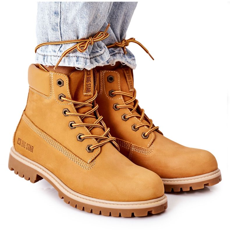 Dámské kožené turistické boty Big Star II274447 Camel hnědý