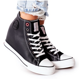 Cross Jeans Kožené tenisky na klínových džínách II2R4025 černé černý