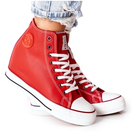 Cross Jeans Kožené tenisky na klínových džínách II2R4026 červené červený