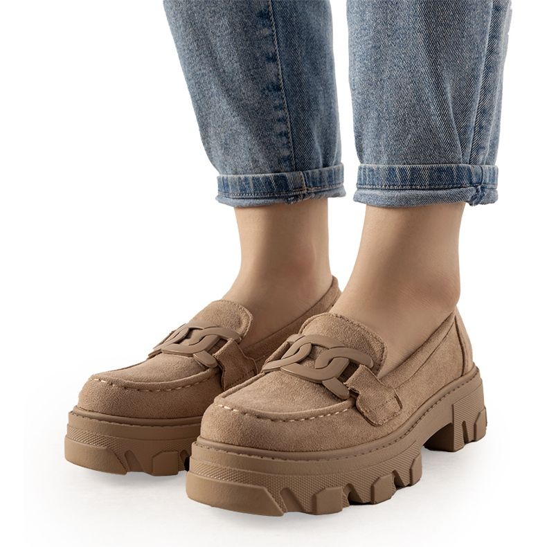 Béžové mokasíny na vysoké podrážce Perla béžový