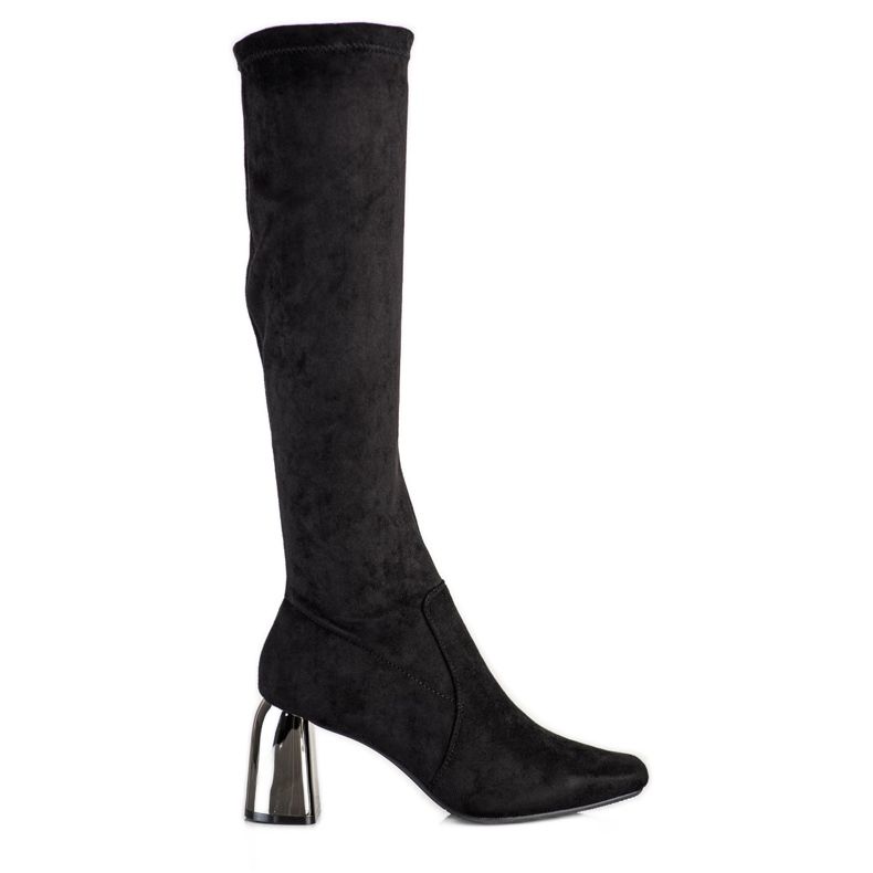 M.Daszyński Stylové kozačky na vysokém podpatku černá