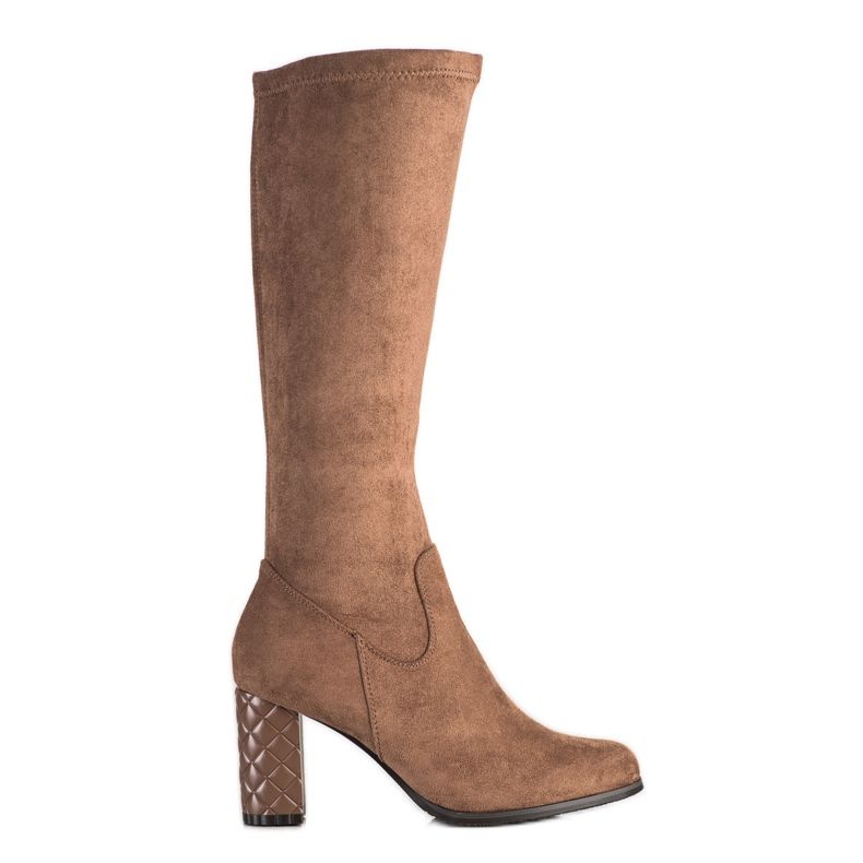 SHELOVET Semišové kozačky na vysokém podpatku hnědý