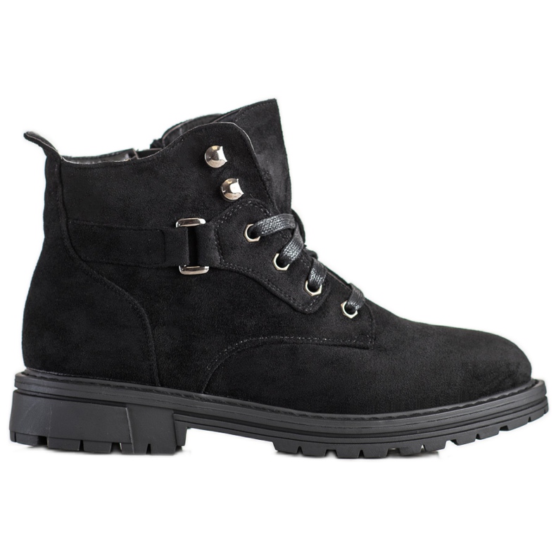 SHELOVET Šněrovací semišové kozačky černá