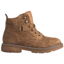 SHELOVET Šněrovací semišové kozačky hnědý