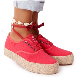 Šněrovací espadrilky na pletené platformě Big Star FF274141 červená červený