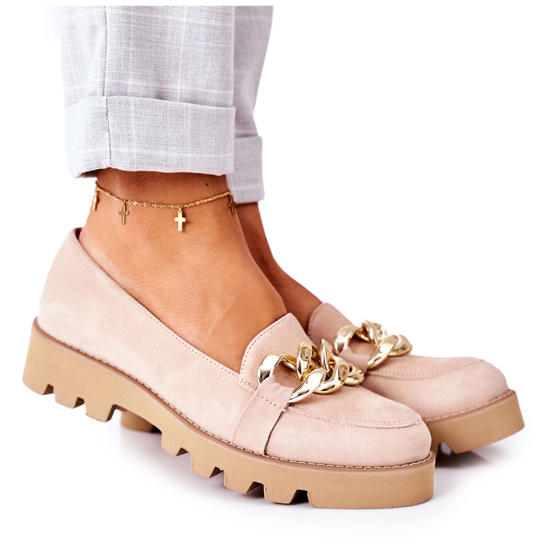 Semišové mokasíny Lewski Shoes 3040 Cappuccino béžový zlatý