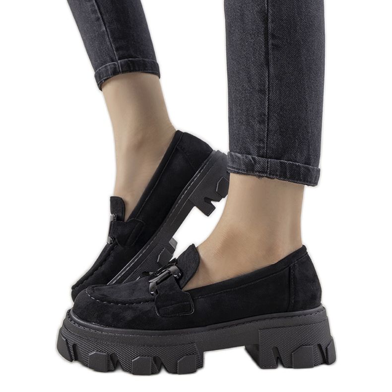 Černé mokasíny na vysoké podrážce Perla černá