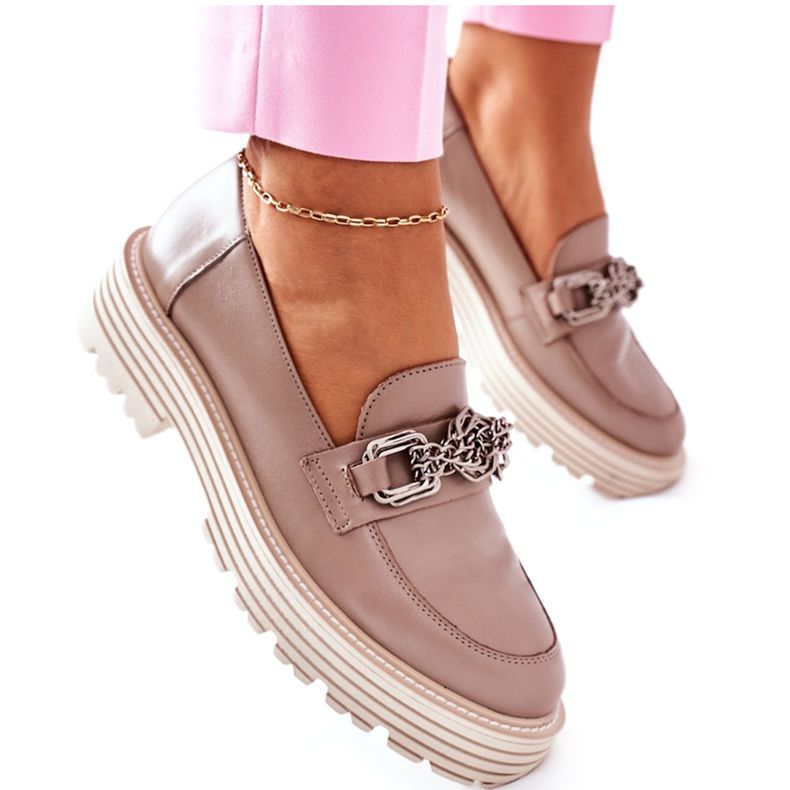 Dámské mokasíny Brogues Leather Dark Beige Laura Messi 2383 béžový