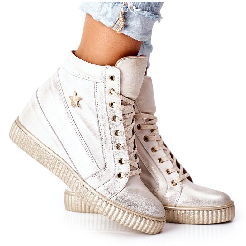 Lewski Shoes Dámské sportovní kožené boty Lewski Golden 3079 zlatý