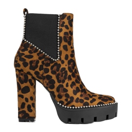 Hnědé kozačky na sloupku v leopardím vzoru Leo hnědý Hnědé kozačky na sloupku v leopardím vzoru Leo hnědý