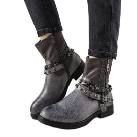 Šedé kozačky s hustou čelenkou Elffie šedá