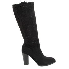 Prolamované černé boty na podpatku RT89956 Black černý