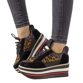 Černé tenisky s vysokou podrážkou Debbi hnědý černá Černé tenisky s vysokou podrážkou Debbi hnědý černá